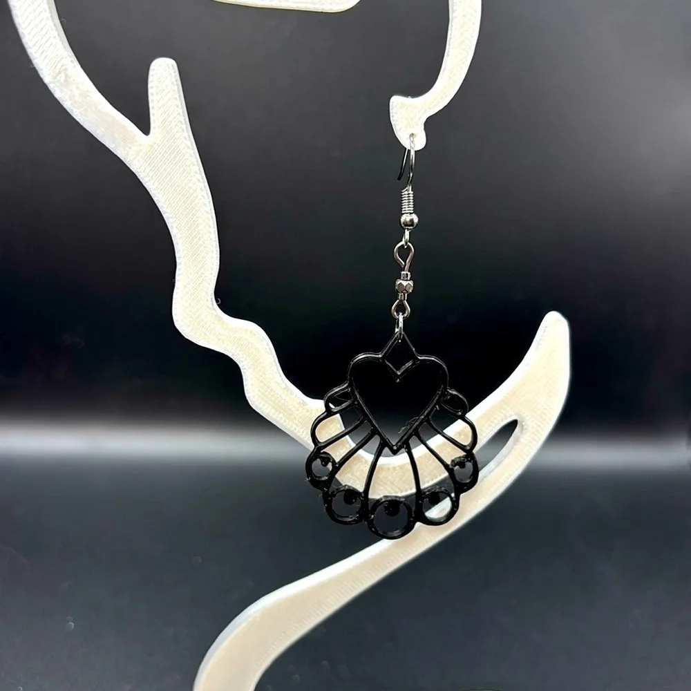 Peacock Black Heart Earrings